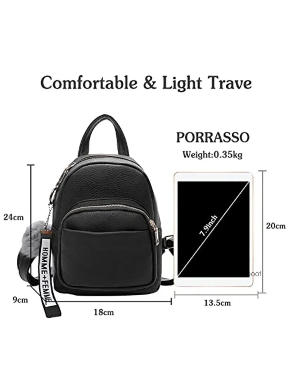 Mini Backpack PU Leather Daypack Small Rucksack with Pompom for Travel